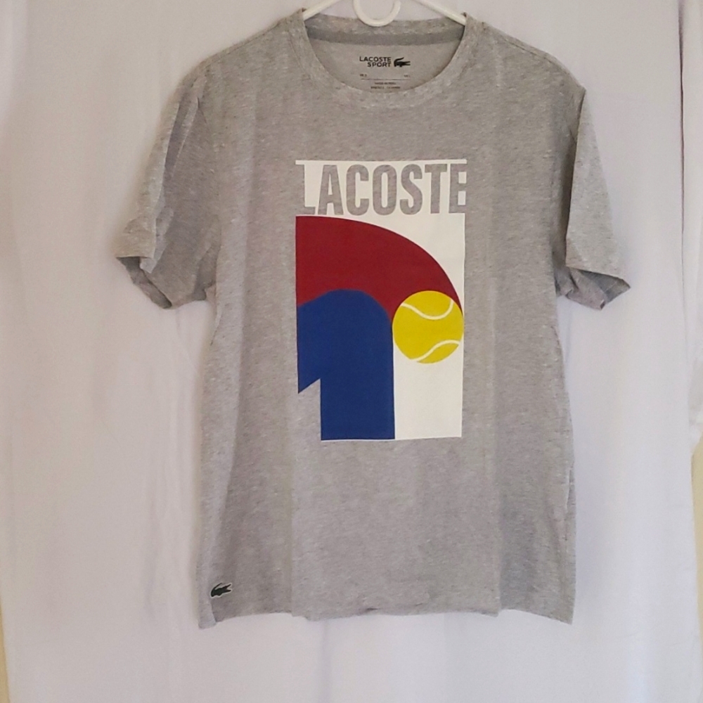 Lacoste Sport Ultra Dry Heathered Light Gray Graphic T-Shirt, Large